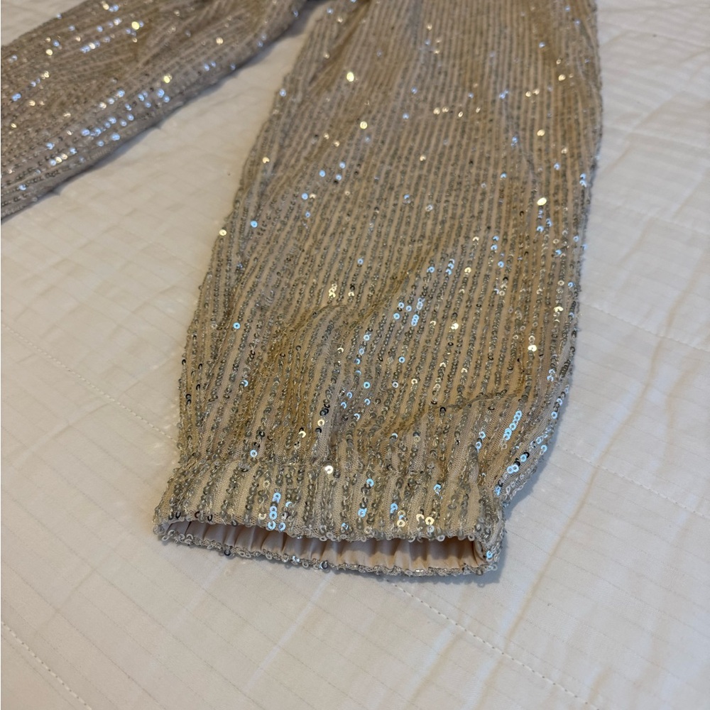 LOFT Gold Sequin Track Pants - Picture 5 of 6